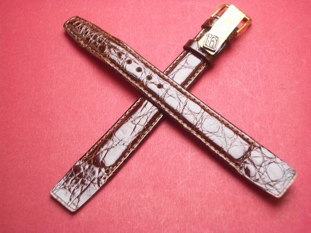 Krokodil-Leder-Armband für feste Stege 16mm auf 14mm XL  Farbe: Dunkelbraun 