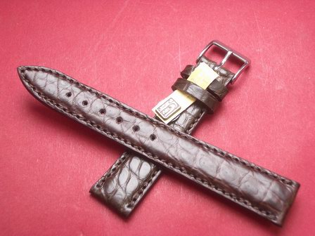 Louisiana Krokodil-Leder-Armband 18mm im Verlauf auf 16mm Farbe: Dunkelbraun 