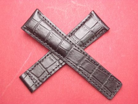 Leder-Armband Kroko-Calf 20mm im Verlauf auf 18mm, auch passend für Tag Heuer an einer Faltschließe, Farbe: Schwarz 
