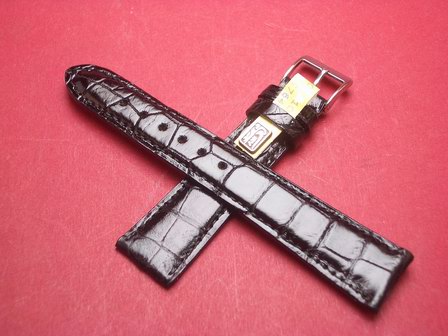 Louisiana Krokodil-Leder-Armband 20mm im Verlauf auf 16mm Farbe: Schwarz glänzend 