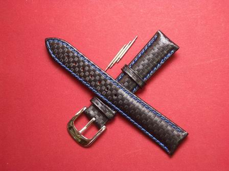 Leder-Armband mit Dornschließe und 3 Federstege Farbe: Schwarz, blaue Naht 