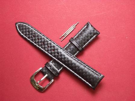 Leder-Armband mit Dornschließe und 3 Federstege Farbe: Schwarz, weiße Naht 