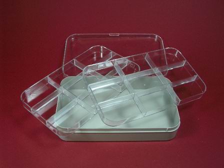 Kunststoff-Dose Box mit zwei Einsätzen und  transparentem Deckel 