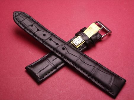 Louisiana Krokodil-Leder-Armband, 19mm im Verlauf auf 16mm, Farbe: Schwarz 