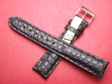 Louisiana Krokodil-Leder-Armband 19mm im Verlauf auf 16mm Farbe: Schwarz matt 