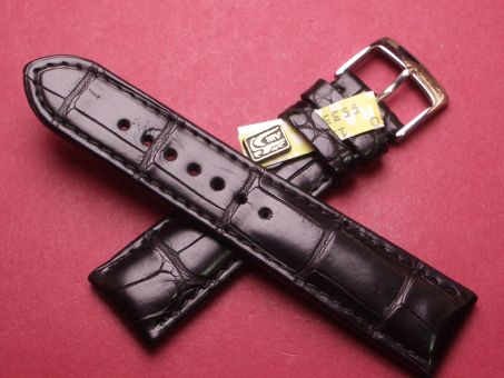 Louisiana Krokodil-Armband, Glashütte signiert 20mm im Verlauf auf 18mm, Farbe: Schwarz (große Narbung) kürzeres Band 