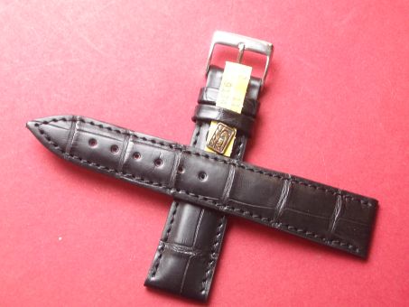 Louisiana Krokodil-Leder-Armband, 20mm im Verlauf auf 18mm Farbe: Schwarz (große Narbung) 