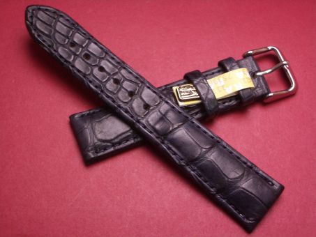 Louisiana Krokodil-Leder-Armband 20mm im Verlauf auf 18mm Farbe: dunkelblau matt (große Narbung) 