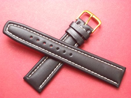 Leder-Armband Graf 20mm im Verlauf auf 18mm,  Farbe: Schwarz weiße Naht 