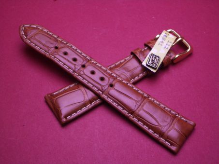 Louisiana Krokodil-Leder-Armband, 20mm im Verlauf auf 16mm an der Schließe, Farbe: braun mit heller Naht 