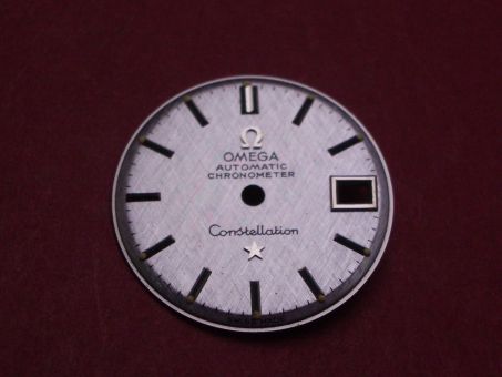 Omega Zifferblatt, Ø 18,5mm, silber mit silberfarbenen Inlays, für Automatic Chronometer Constellation 