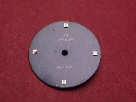 Omega Zifferblatt, Ø 18,6mm, schwarz mit silberfarbenen Inlays, für De Ville 