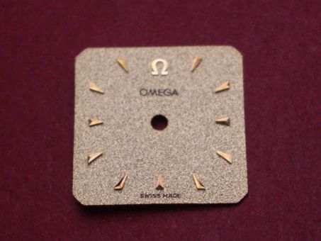 Omega Zifferblatt, ca. 15,0mm x 15,0mm, gold mit Glitzer mit goldfarbenen Inlays 