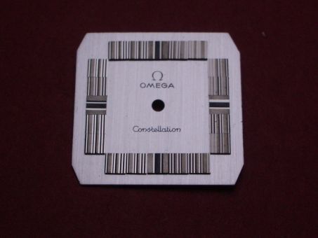 Omega Zifferblatt, ca. 24,7mm x 25,0mm, silber mit silberfarbenen Inlays, für Constellation 