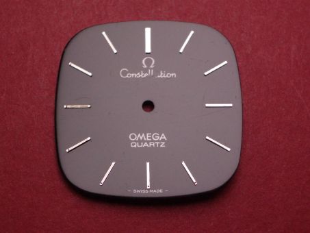 Omega Zifferblatt, ca. 28,0mm x 28,0mm, schwarz mit silberfarbenen Inlays, für Constellation 