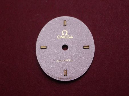 Omega Zifferblatt, ca. 14,6mm x 17,2mm, silber mit Glitzer mit goldfarbenen Inlays 