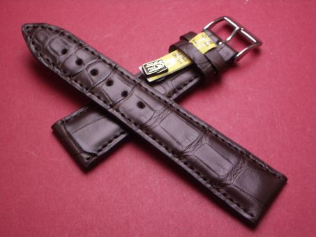 Louisiana Krokodil-Leder-Armband, 22mm im Verlauf auf 18mm an der Schließe, Farbe: schokobraun matt (große Narbung) 