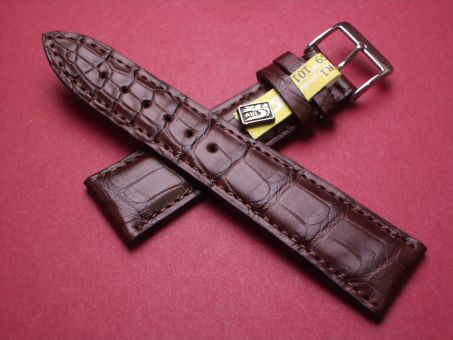 Louisiana Krokodil-Leder-Armband, 22mm im Verlauf auf 18mm an der Schließe, Farbe: kastanienbraun matt (große Narbung) 