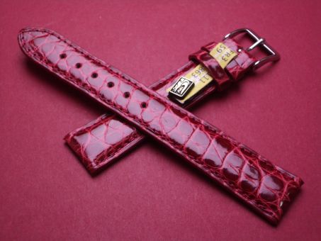 Louisiana Krokodil-Leder-Armband, 18mm im Verlauf auf 16mm an der Schließe, Farbe: rot glänzend 