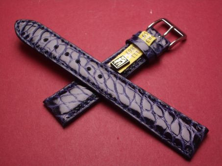 Louisiana Krokodil-Leder-Armband, 18mm im Verlauf auf 16mm an der Schließe, Farbe: dunkelblau glänzend 