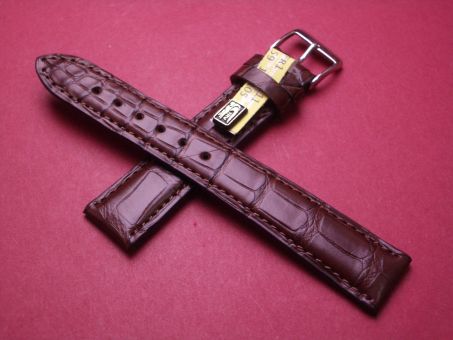 Louisiana Krokodil-Leder-Armband, 18mm im Verlauf auf 16mm an der Schließe, Farbe: kastanienbraun matt (große Narbung) 