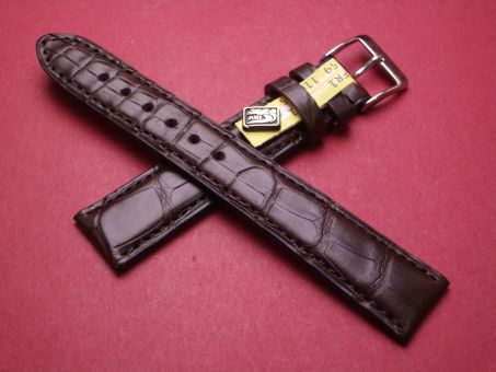 Louisiana Krokodil-Leder-Armband, 18mm im Verlauf auf 16mm an der Schließe, Farbe: schokobraun matt (große Narbung) 