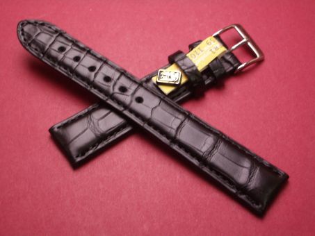 Louisiana Krokodil-Leder-Armband, 18mm im Verlauf auf 16mm an der Schließe, Farbe: schwarz matt (große Narbung) 