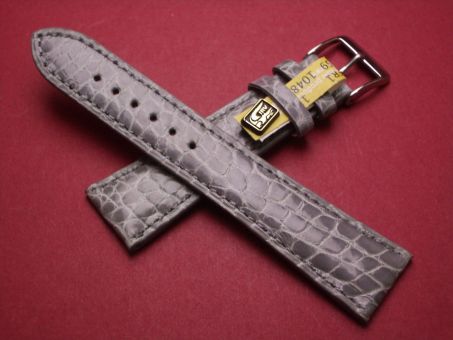 Louisiana Krokodil-Leder-Armband, 20mm im Verlauf auf 16mm an der Schließe, Farbe: grau glänzend, XS-Länge 