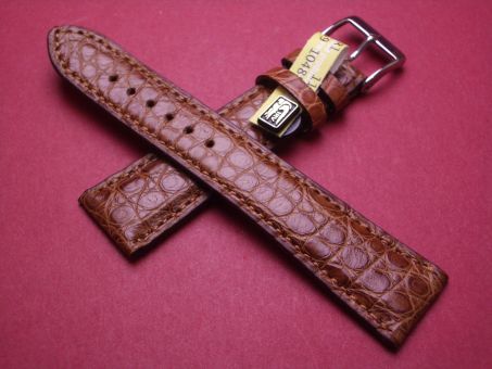 Louisiana Krokodil-Leder-Armband, 20mm im Verlauf auf 16mm an der Schließe, Farbe: braun matt, XS-Länge 