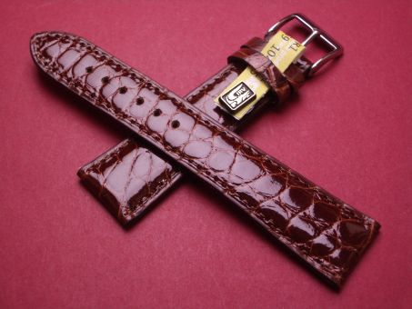Louisiana Krokodil-Leder-Armband, 20mm im Verlauf auf 16mm an der Schließe, Farbe: kastanienbraun glänzend, XS-Länge 