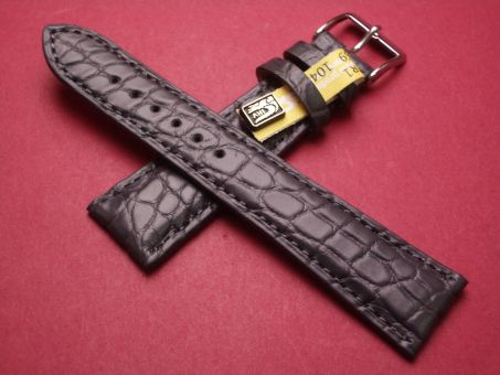 Louisiana Krokodil-Leder-Armband, 20mm im Verlauf auf 16mm an der Schließe, Farbe: anthrazit matt, XS-Länge 
