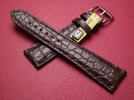 Louisiana Krokodil-Leder-Armband, 20mm im Verlauf auf 16mm an der Schließe, Farbe: schokobraun matt, XS-Länge 
